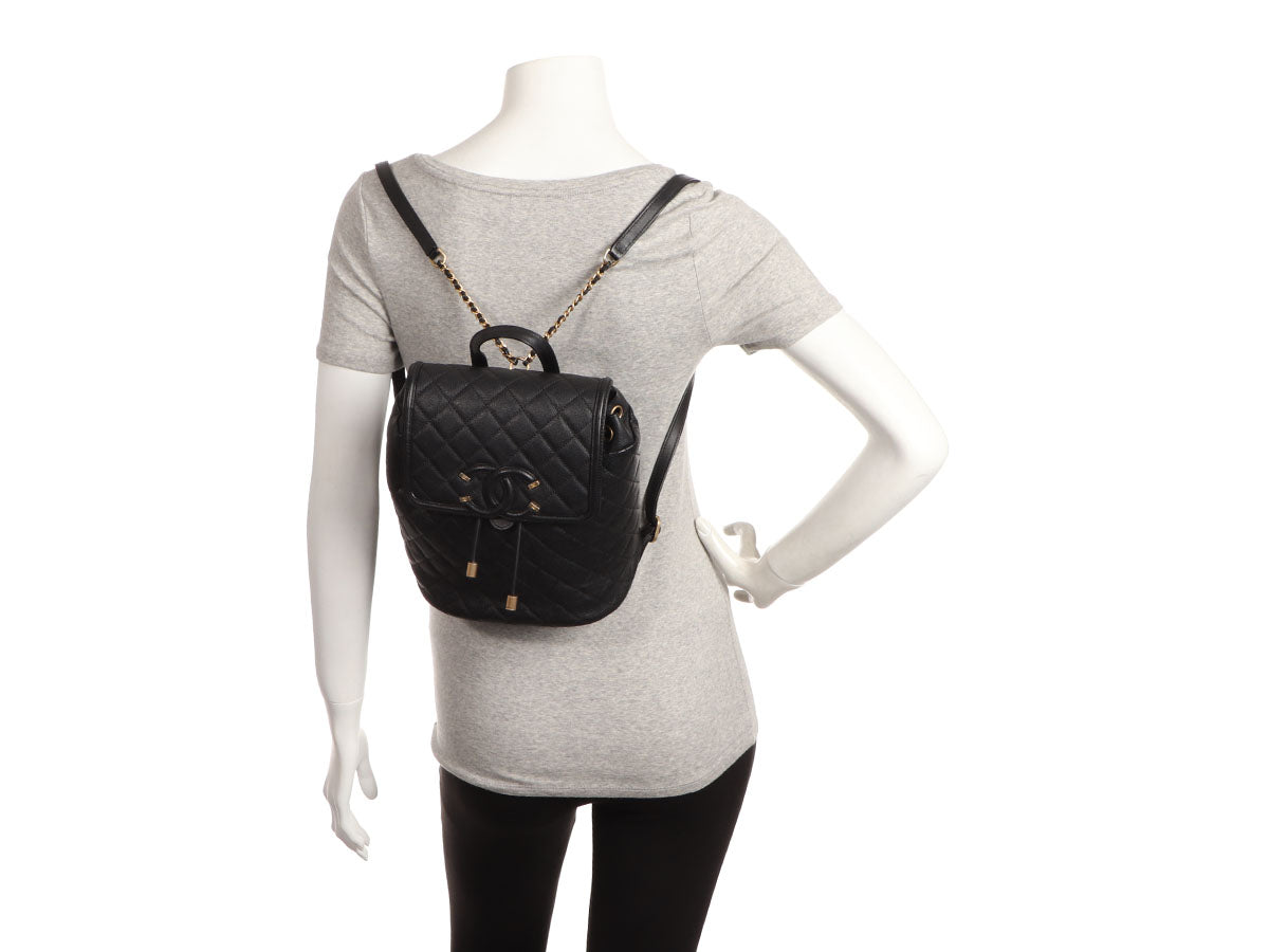 Chanel Black Quilted Caviar CC Filigree Backpack - Image 10