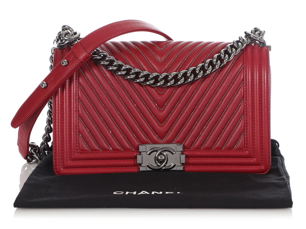 Chanel Old Medium Red Boy Bag - Image 9