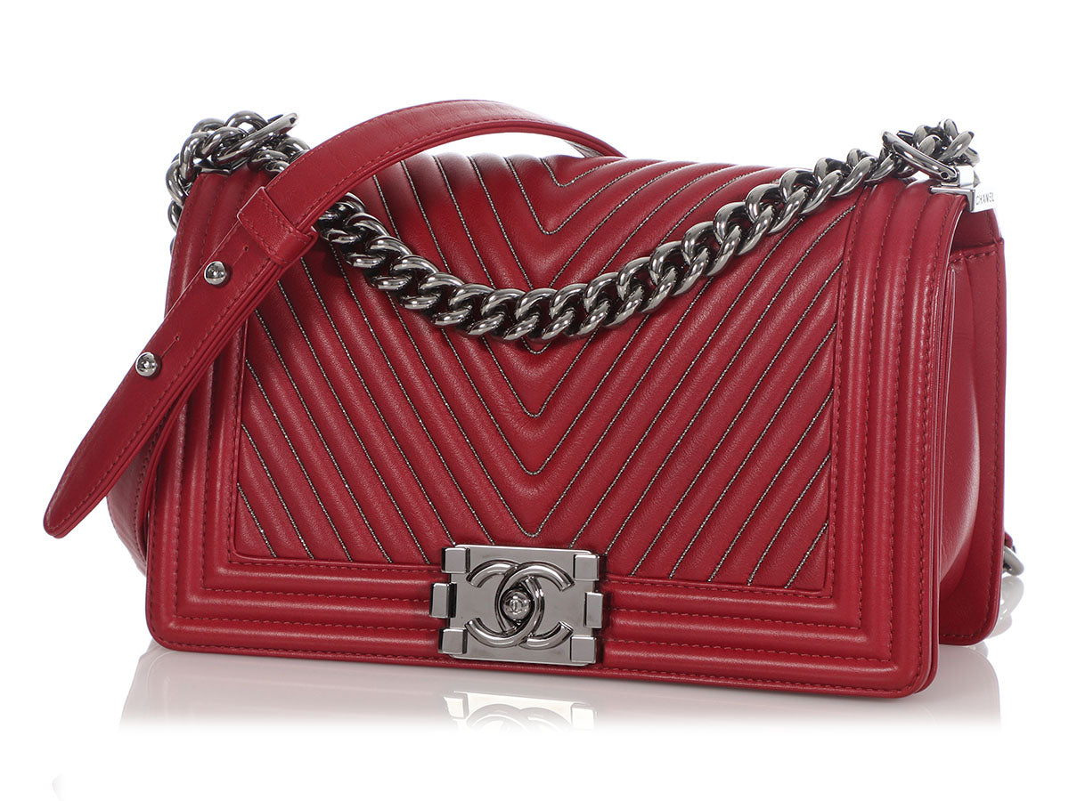 Chanel Old Medium Red Boy Bag - Image 2