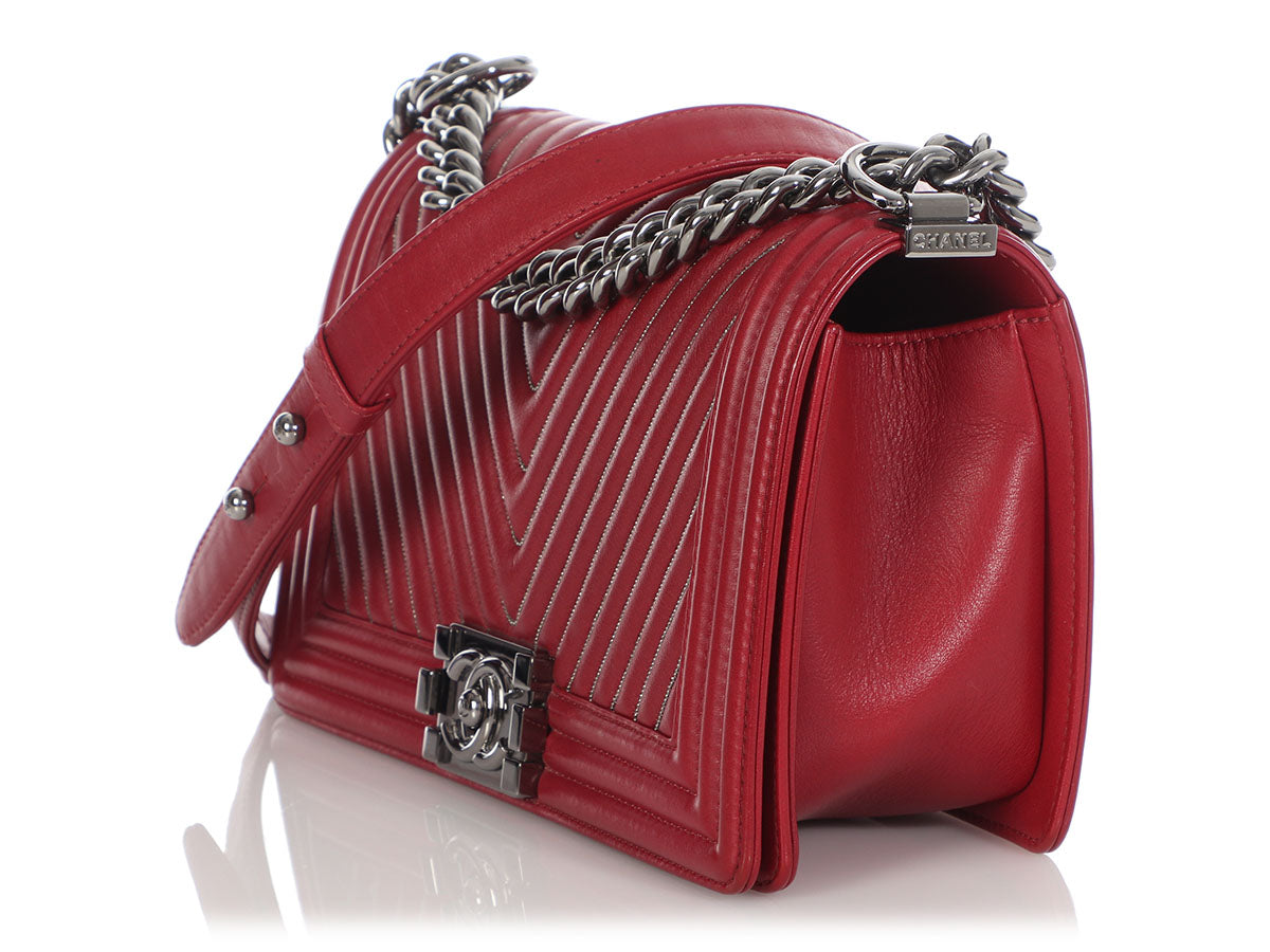 Chanel Old Medium Red Boy Bag - Image 3