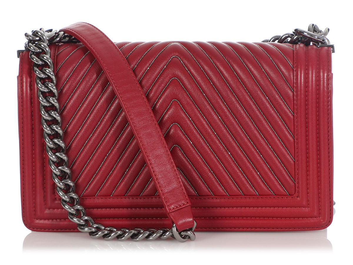 Chanel Old Medium Red Boy Bag - Image 4