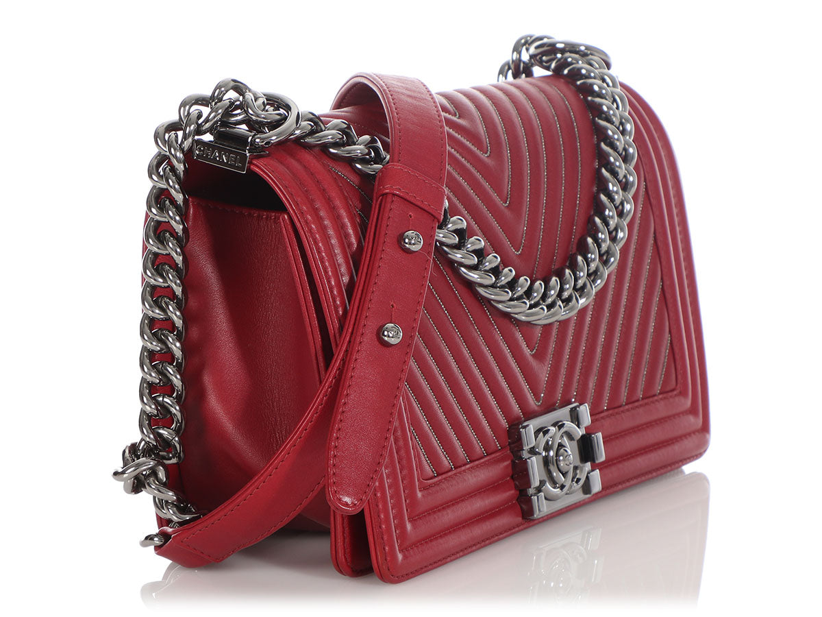 Chanel Old Medium Red Boy Bag - Image 5