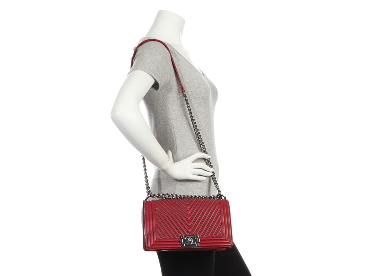 Chanel Old Medium Red Boy Bag - Image 10