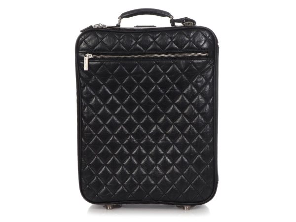 Chanel Black Quilted Distressed Calfskin Roller Carry-On Case