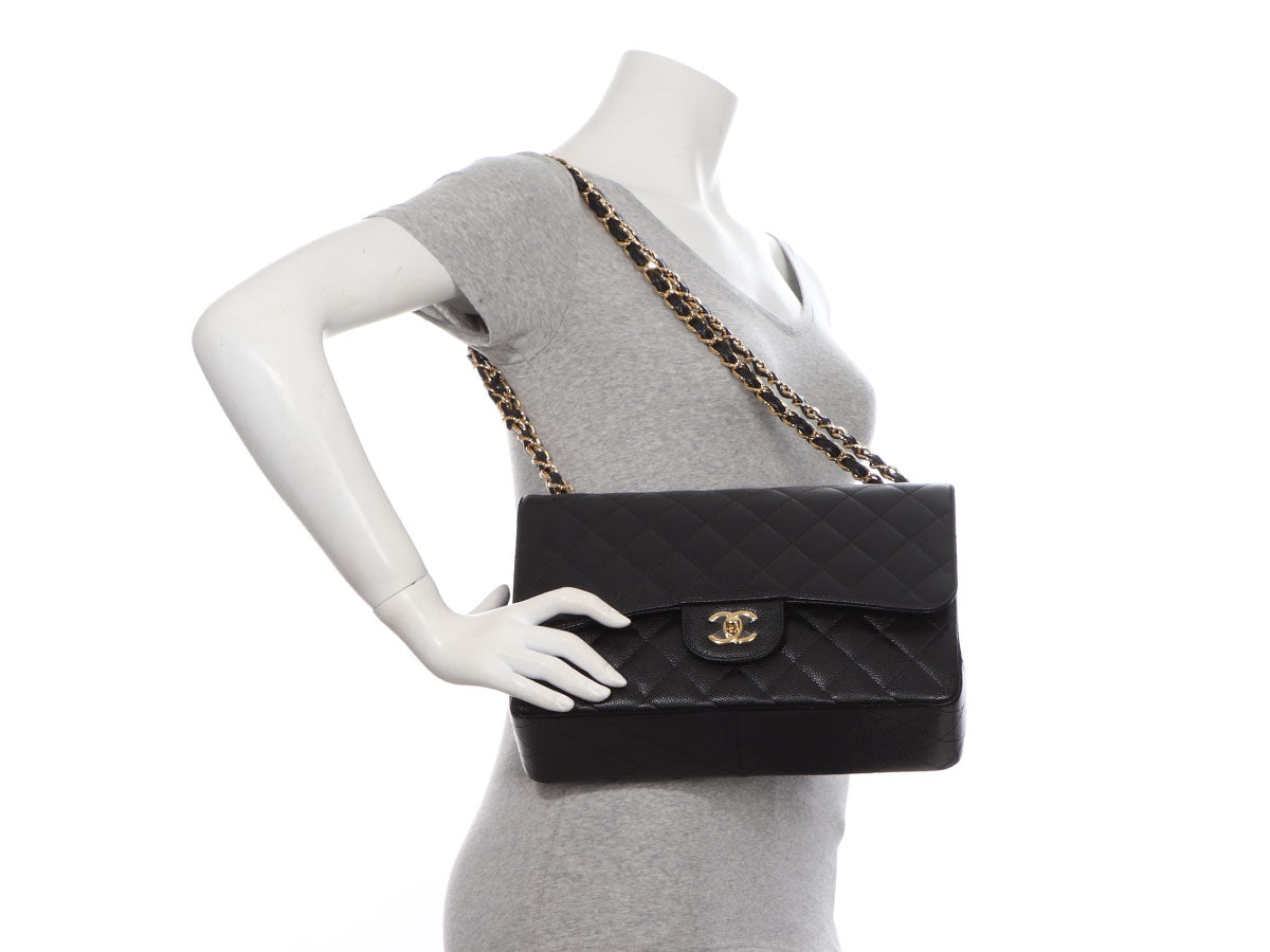 Chanel Jumbo Black Quilted Caviar Classic Double Flap - Image 10