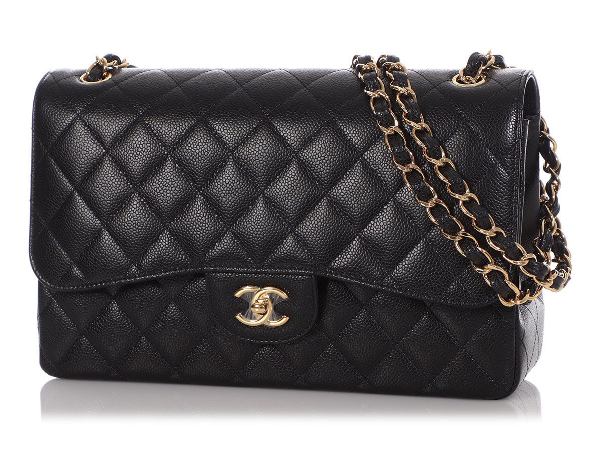 Chanel Jumbo Black Quilted Caviar Classic Double Flap - Image 3