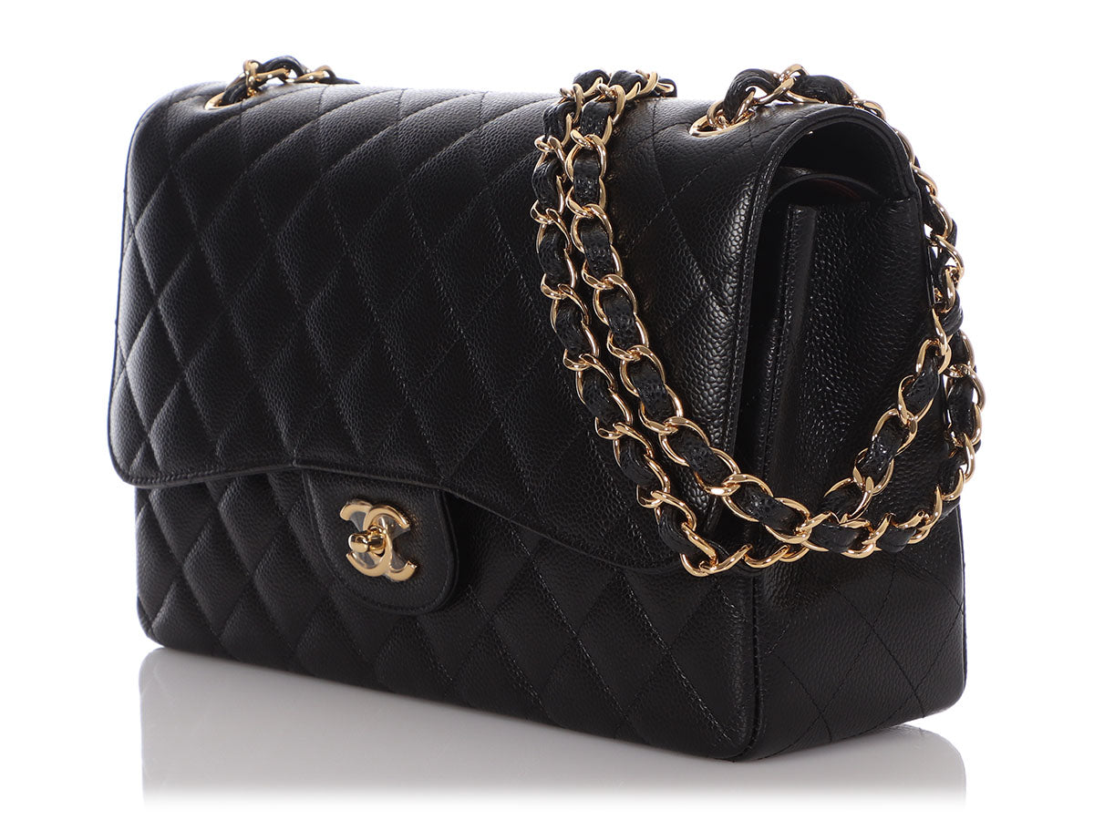 Chanel Jumbo Black Quilted Caviar Classic Double Flap - Image 4