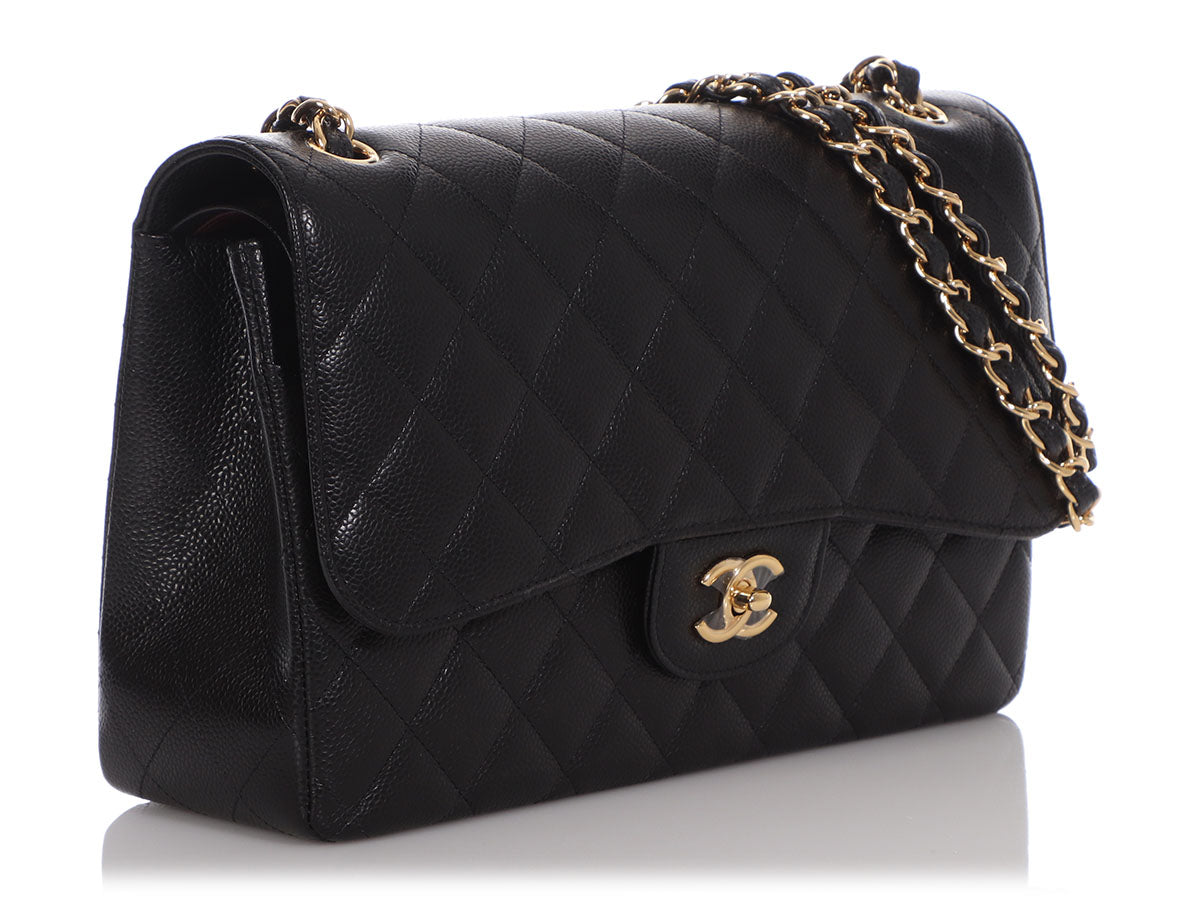 Chanel Jumbo Black Quilted Caviar Classic Double Flap - Image 6