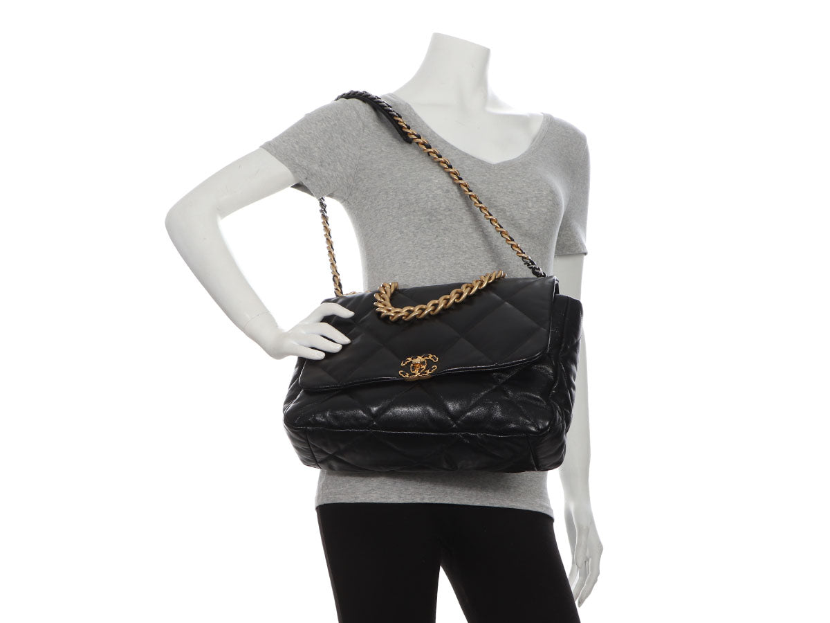 Chanel Maxi Black Quilted Goatskin 19 Flap - Image 10