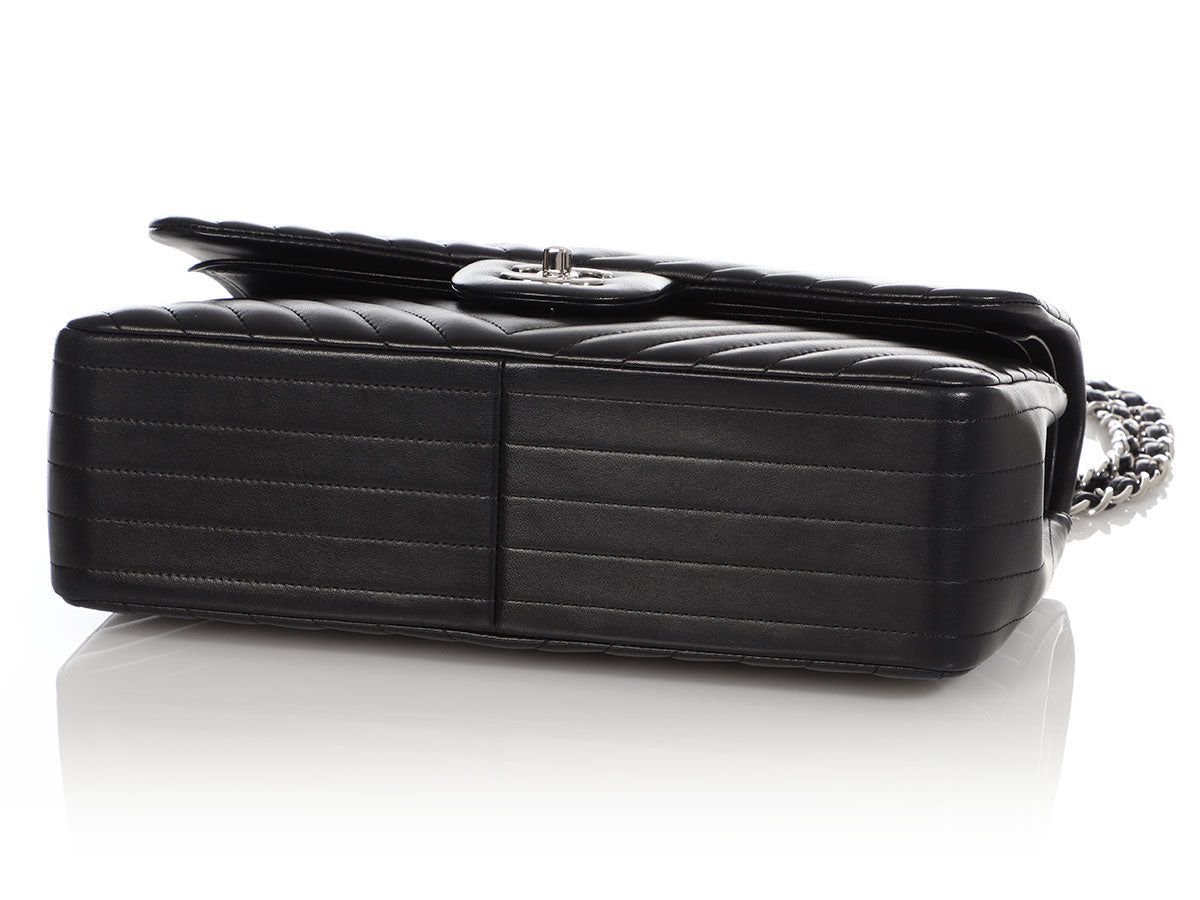 Chanel Jumbo Black Chevron-Quilted Lambskin Classic Double Flap - Image 7