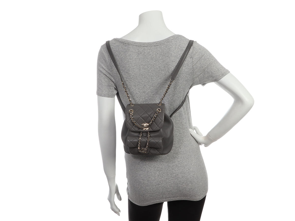 Chanel Gray Part-Quilted Lambskin Mini Duma Backpack - Image 10