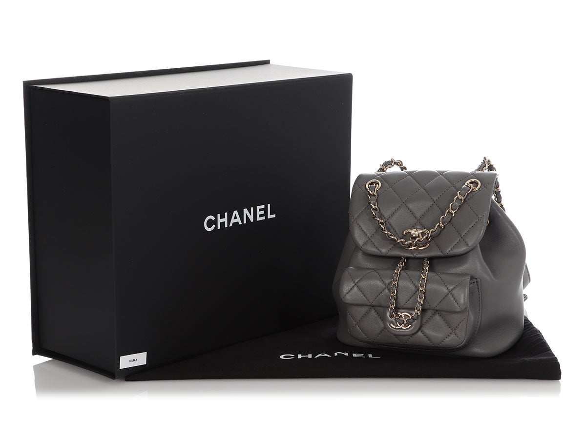 Chanel Gray Part-Quilted Lambskin Mini Duma Backpack - Image 2