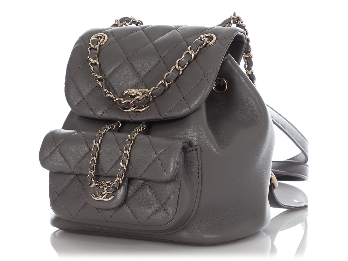 Chanel Gray Part-Quilted Lambskin Mini Duma Backpack - Image 3
