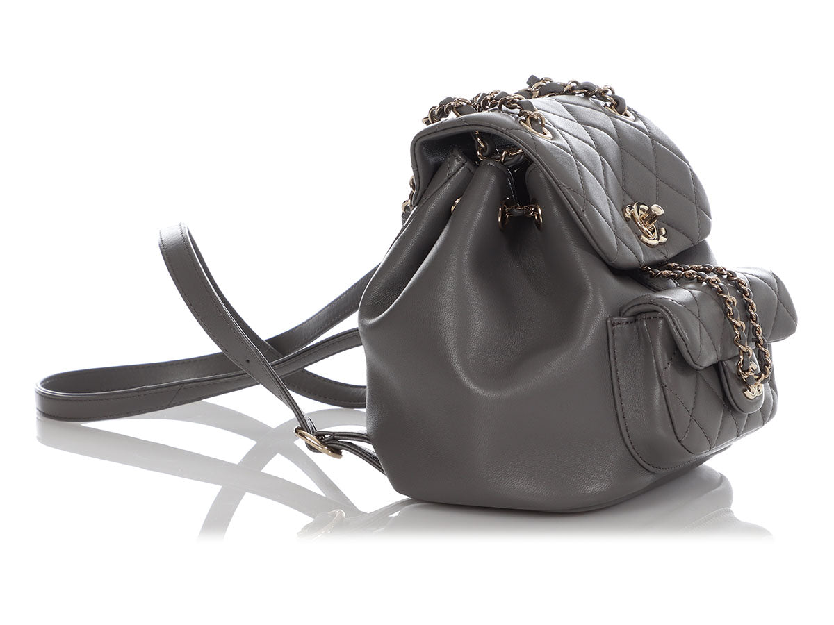 Chanel Gray Part-Quilted Lambskin Mini Duma Backpack - Image 6