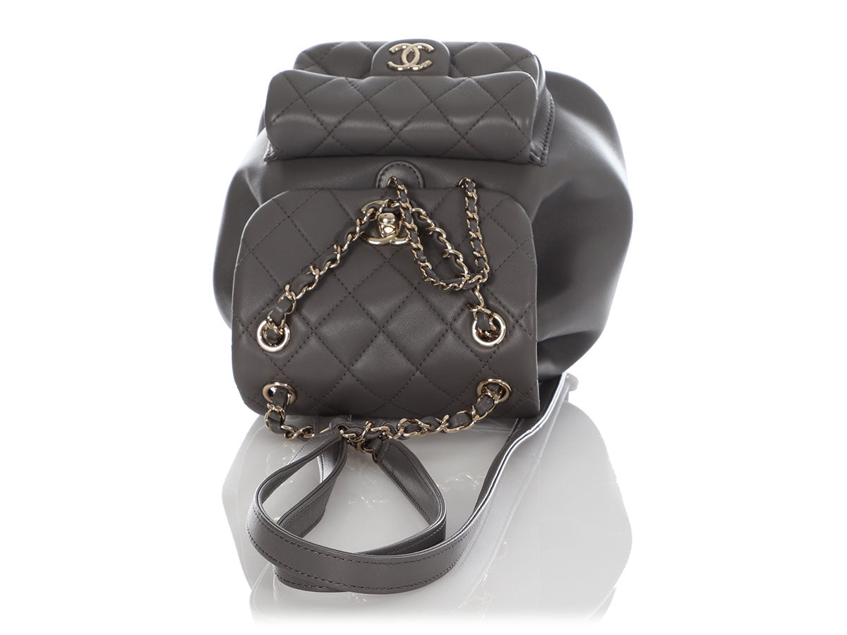Chanel Gray Part-Quilted Lambskin Mini Duma Backpack - Image 8