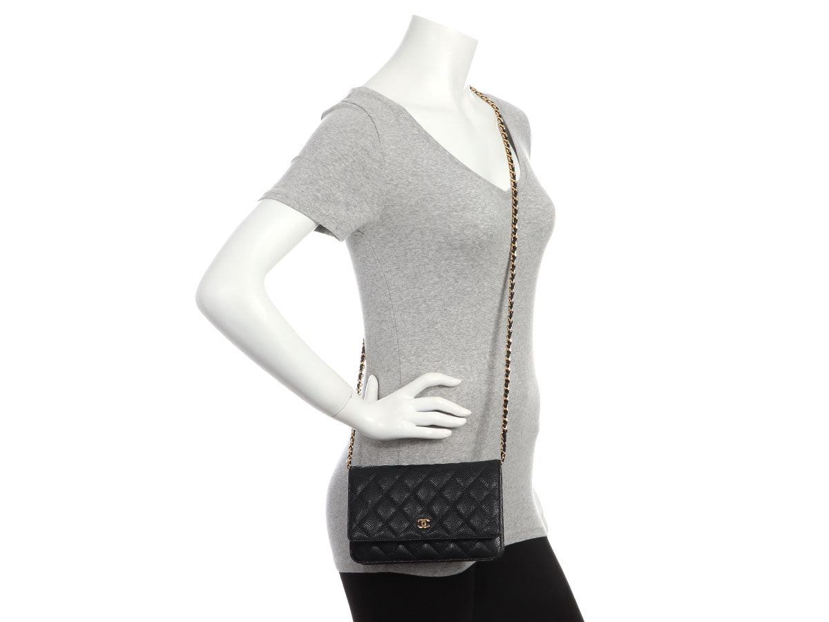 Chanel Black Quilted Caviar Wallet on Chain WOC - Image 10