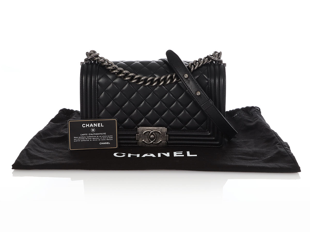 Chanel Old Medium Black Soft Quilted Lambskin Boy - Image 2