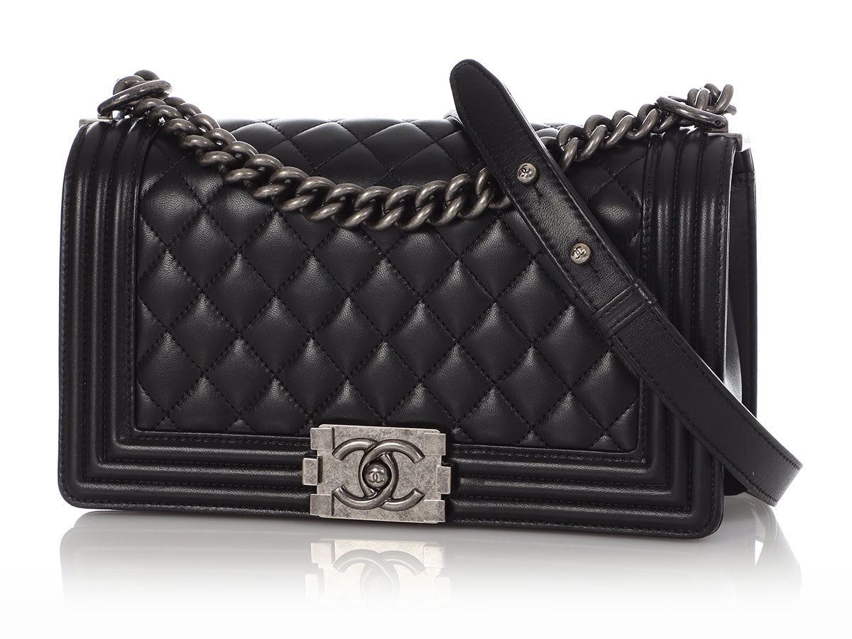 Chanel Old Medium Black Soft Quilted Lambskin Boy - Image 3