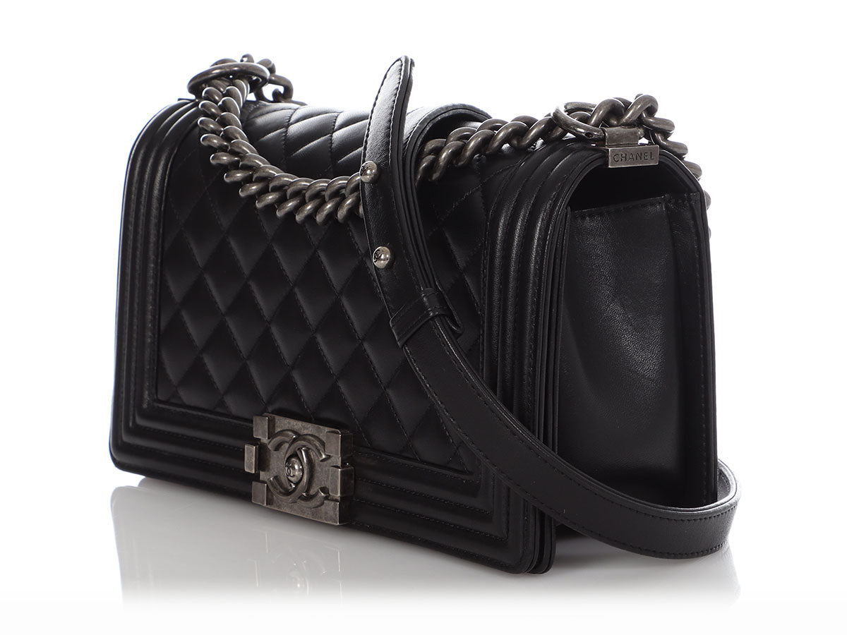 Chanel Old Medium Black Soft Quilted Lambskin Boy - Image 4