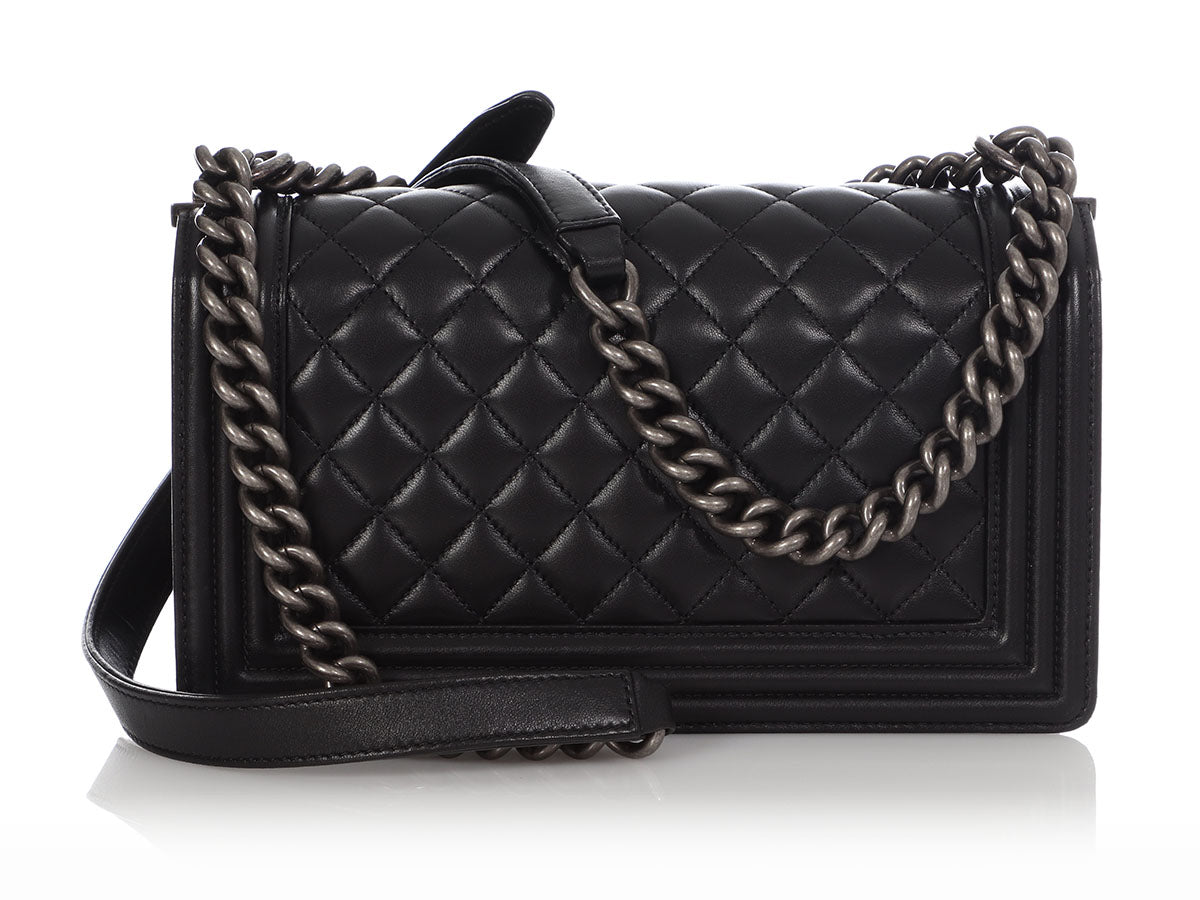 Chanel Old Medium Black Soft Quilted Lambskin Boy - Image 5