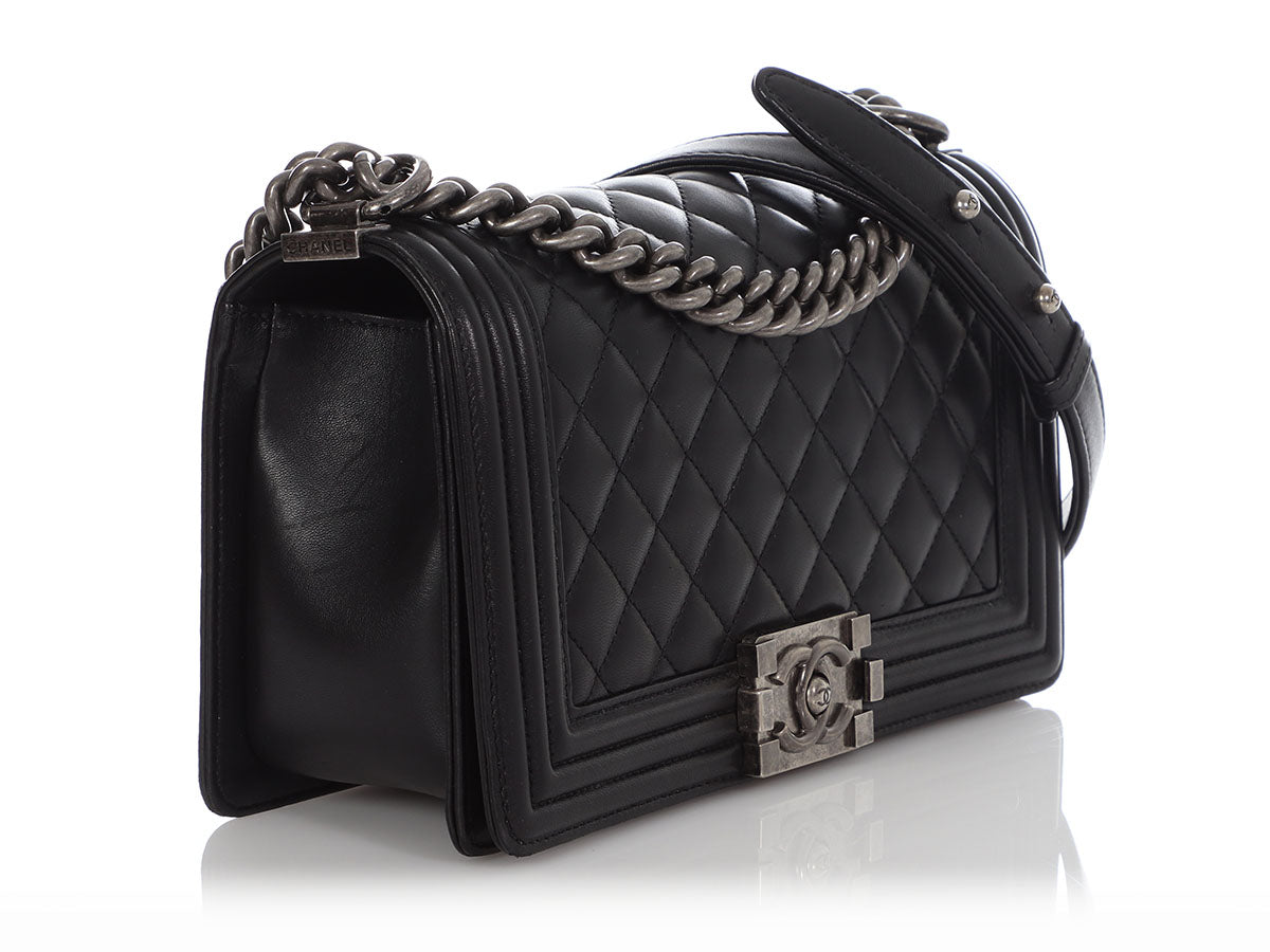 Chanel Old Medium Black Soft Quilted Lambskin Boy - Image 6