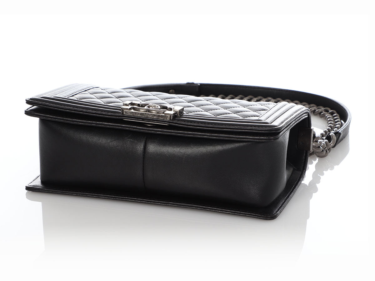 Chanel Old Medium Black Soft Quilted Lambskin Boy - Image 7