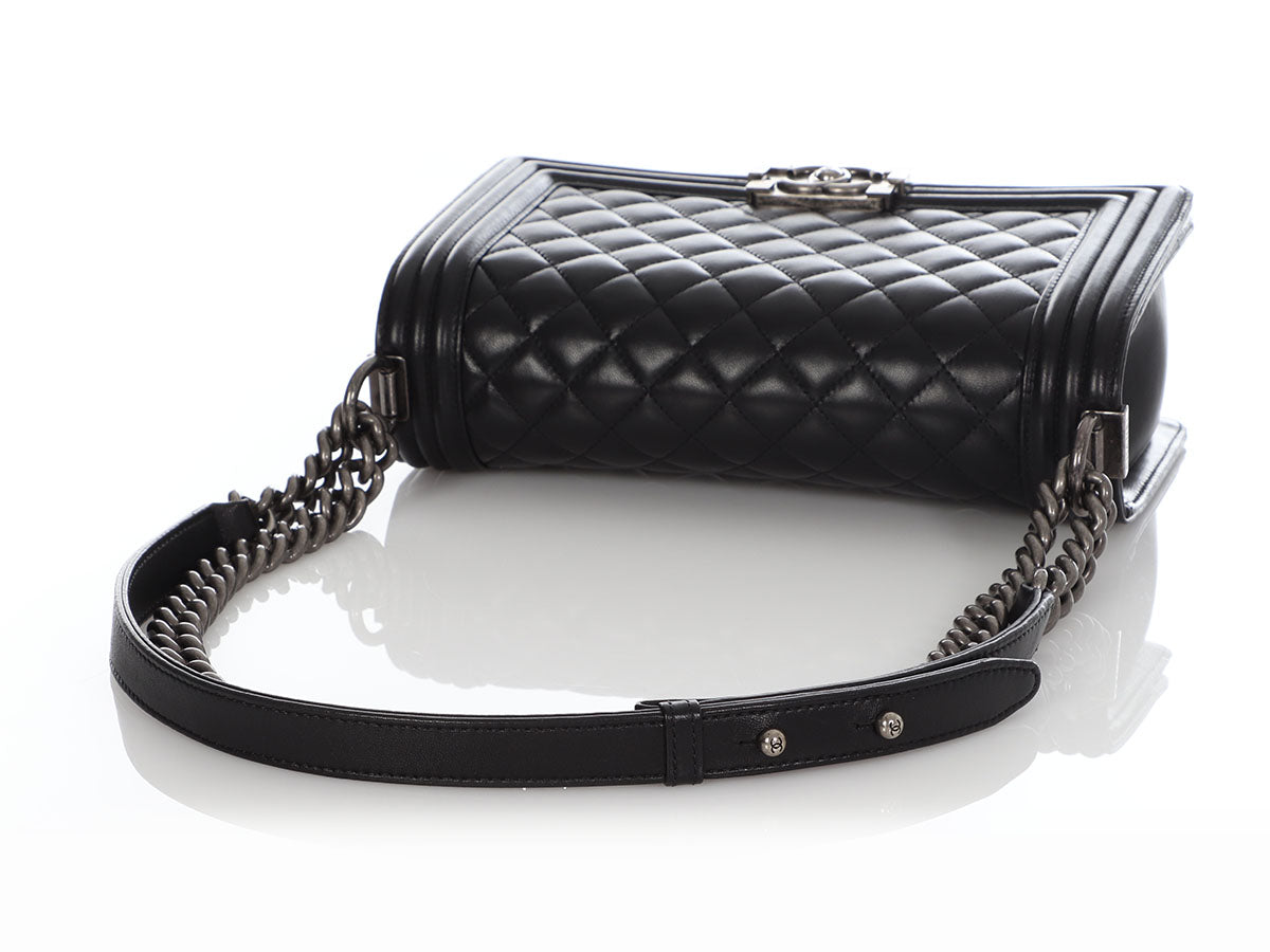 Chanel Old Medium Black Soft Quilted Lambskin Boy - Image 8