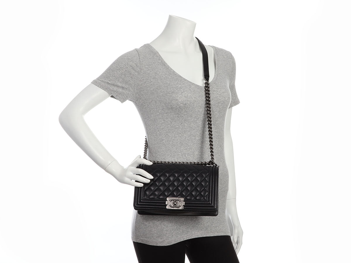 Chanel Old Medium Black Soft Quilted Lambskin Boy - Image 10