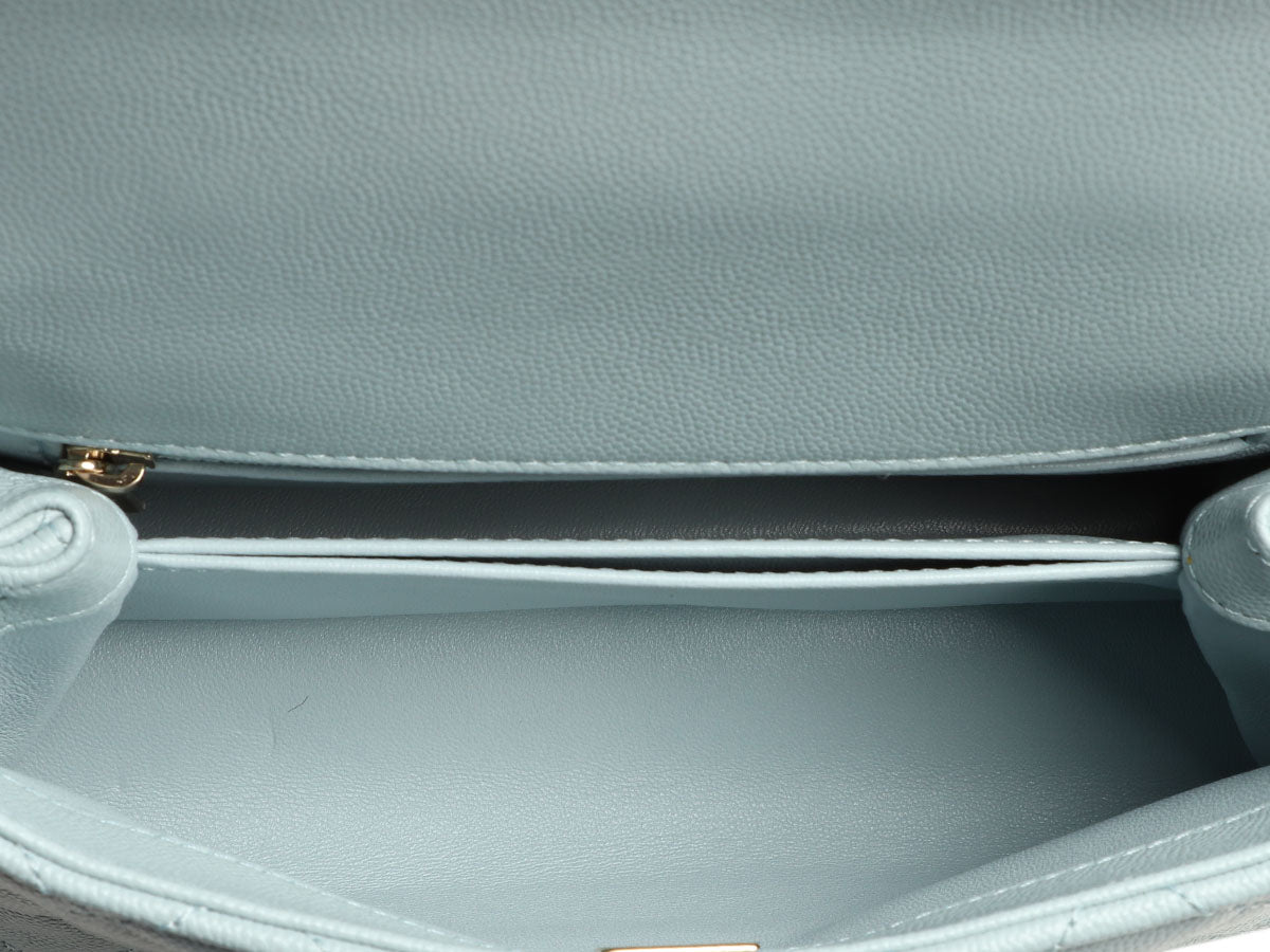 Chanel Mini Light Blue Quilted Caviar Coco Handle - Image 9
