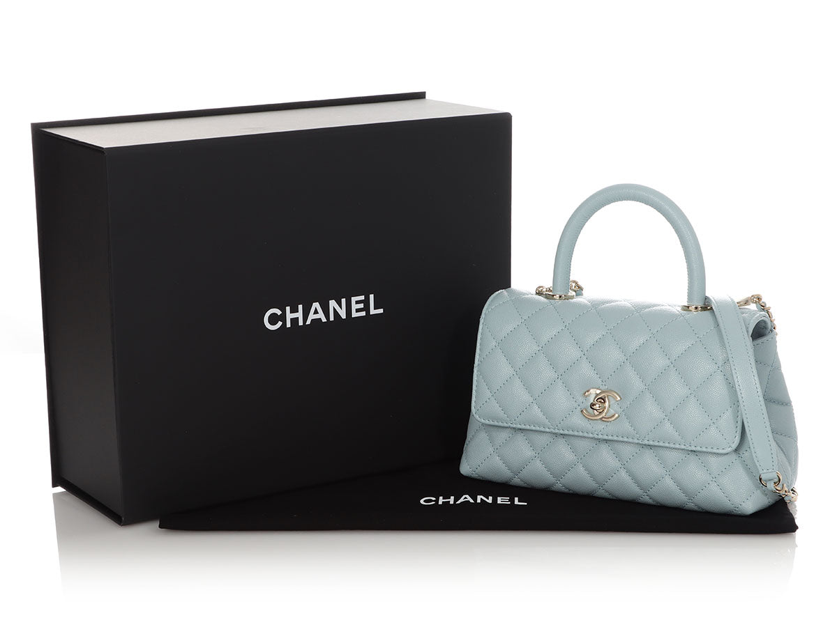 Chanel Mini Light Blue Quilted Caviar Coco Handle - Image 2
