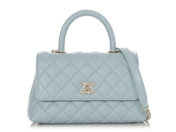 Chanel Mini Light Blue Quilted Caviar Coco Handle