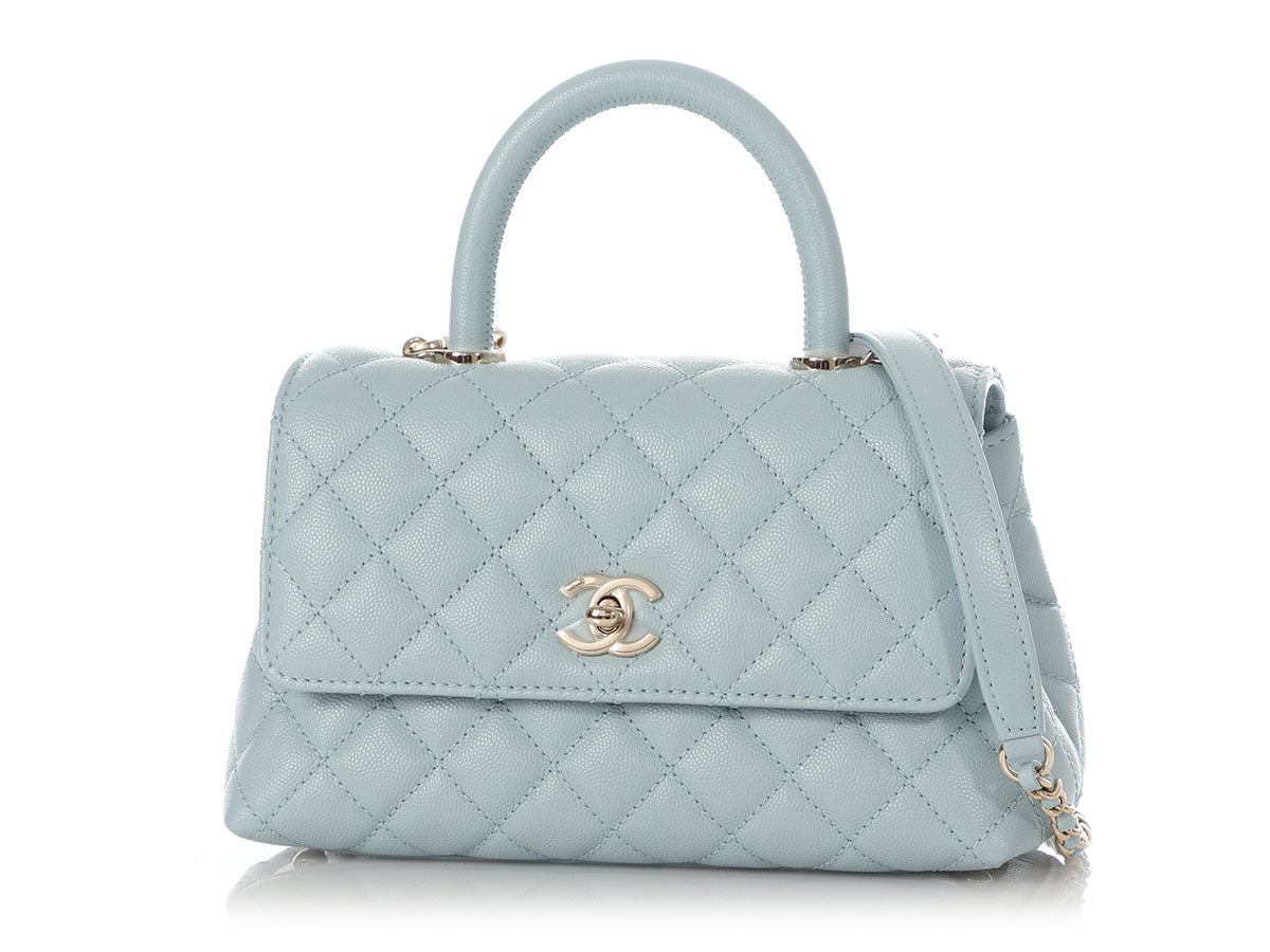 Chanel Mini Light Blue Quilted Caviar Coco Handle - Image 3