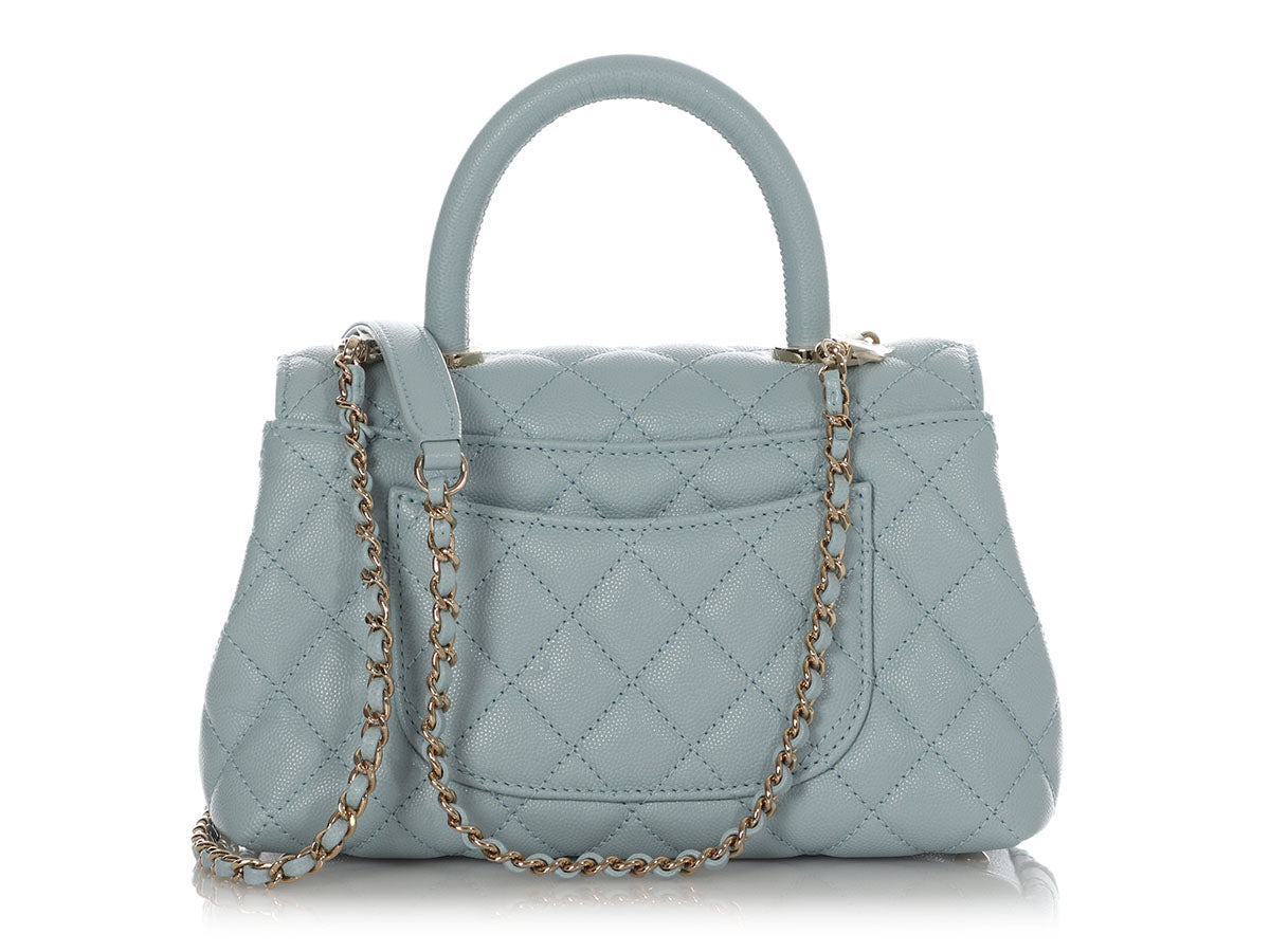Chanel Mini Light Blue Quilted Caviar Coco Handle - Image 5