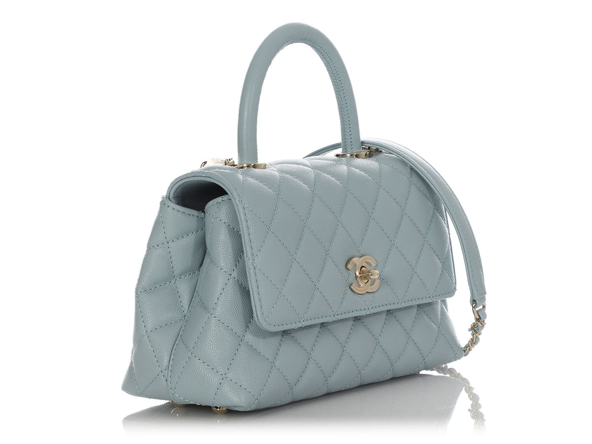 Chanel Mini Light Blue Quilted Caviar Coco Handle - Image 6