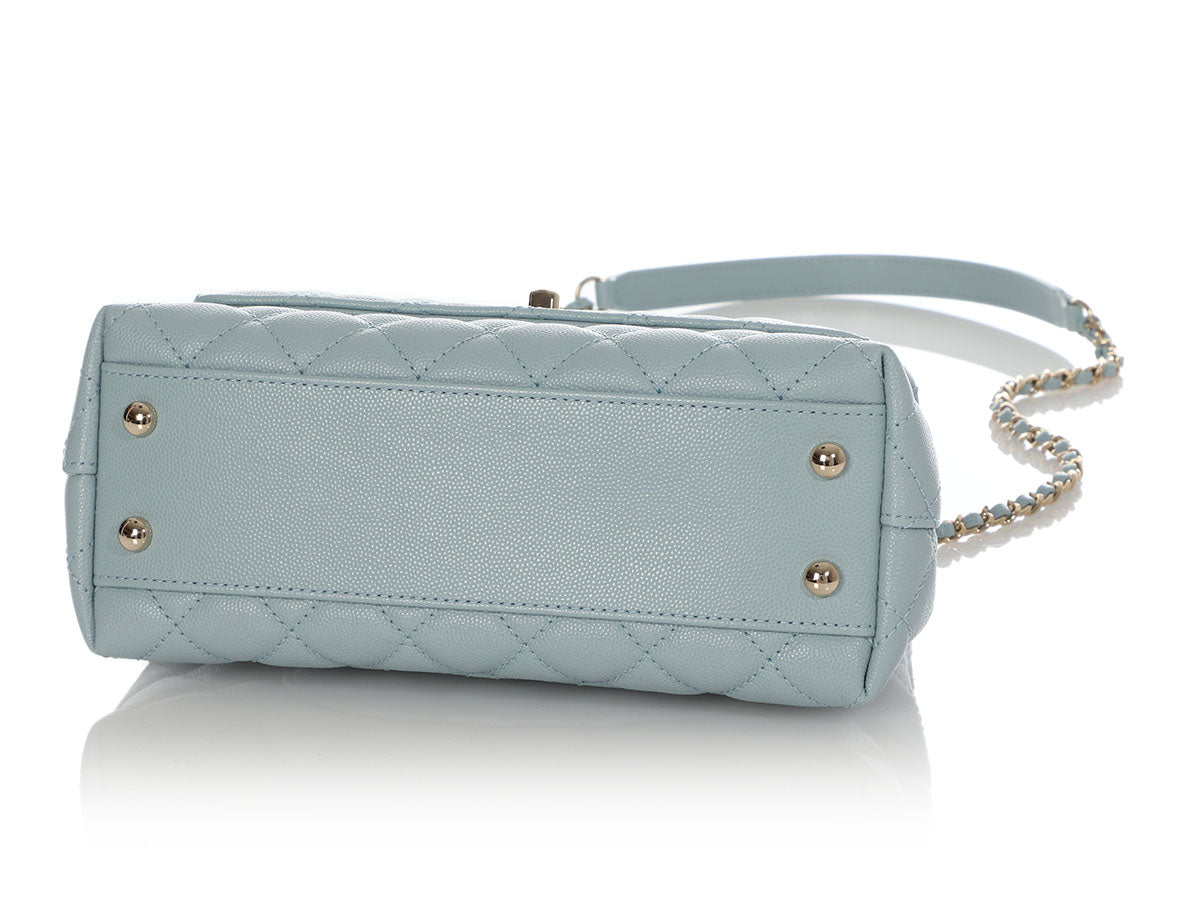 Chanel Mini Light Blue Quilted Caviar Coco Handle - Image 7