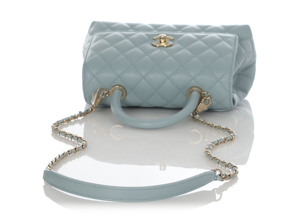 Chanel Mini Light Blue Quilted Caviar Coco Handle - Image 8