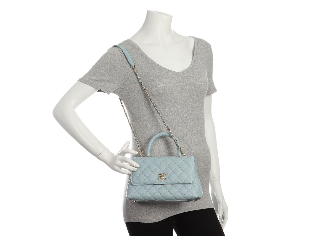 Chanel Mini Light Blue Quilted Caviar Coco Handle - Image 10