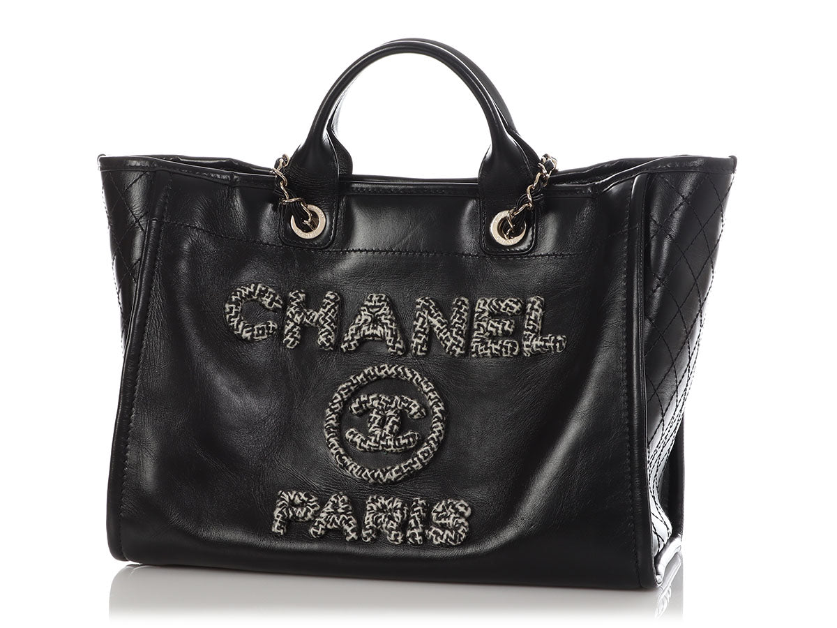 Chanel Large Black Leather Calfskin and Tweed Deauville Tote - Image 3