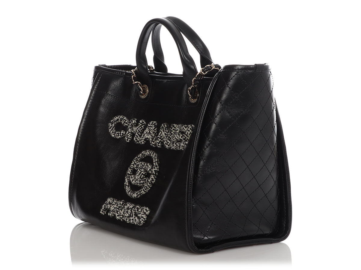 Chanel Large Black Leather Calfskin and Tweed Deauville Tote - Image 4