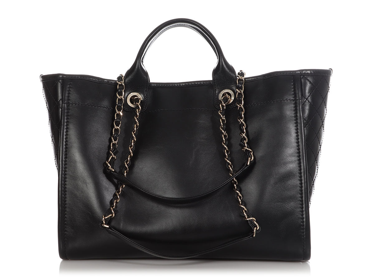 Chanel Large Black Leather Calfskin and Tweed Deauville Tote - Image 5
