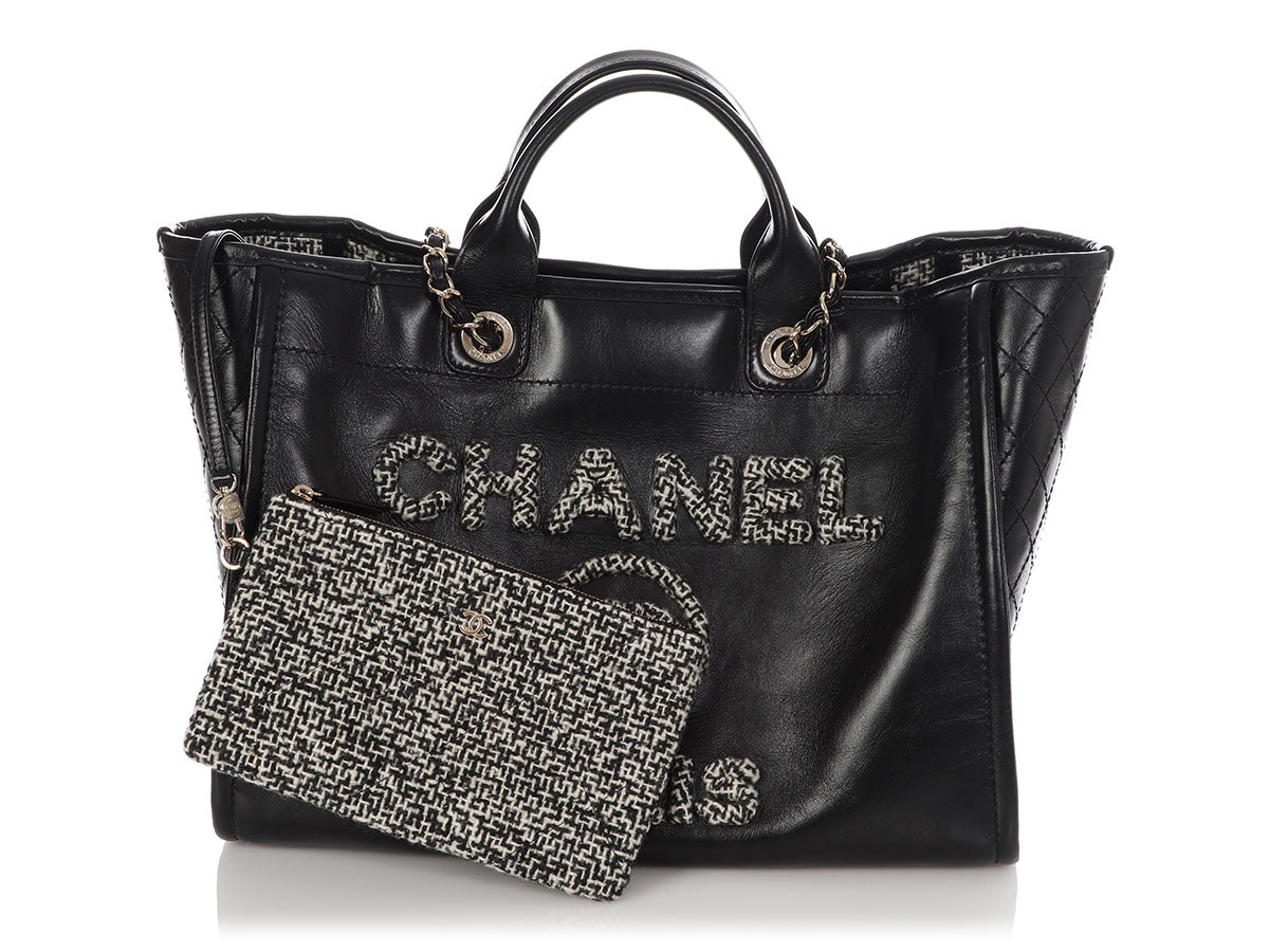 Chanel Large Black Leather Calfskin and Tweed Deauville Tote - Image 2