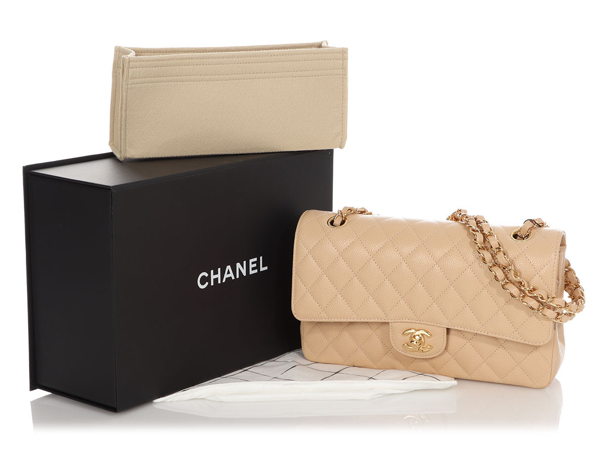 Chanel Medium/Large Beige Quilted Caviar Classic Double Flap - Image 2