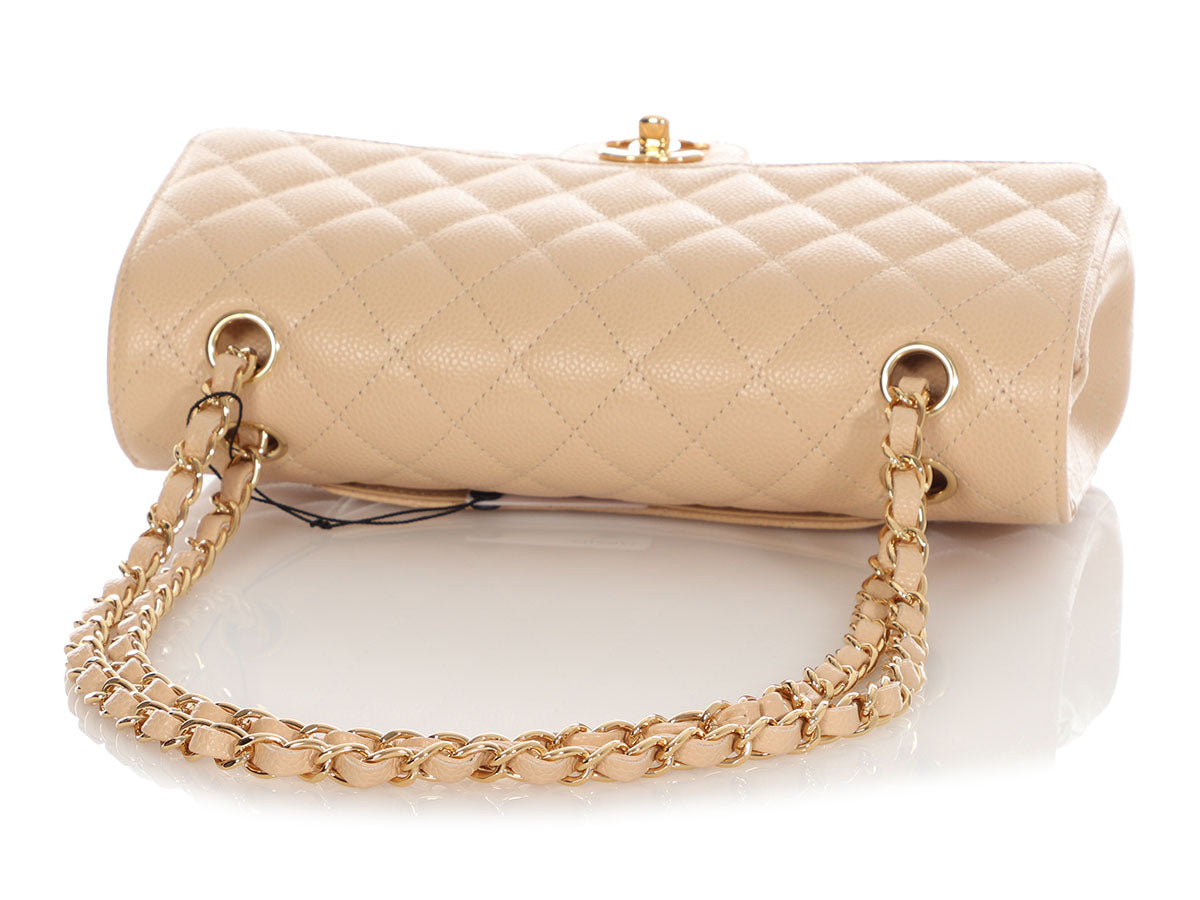 Chanel Medium/Large Beige Quilted Caviar Classic Double Flap - Image 8