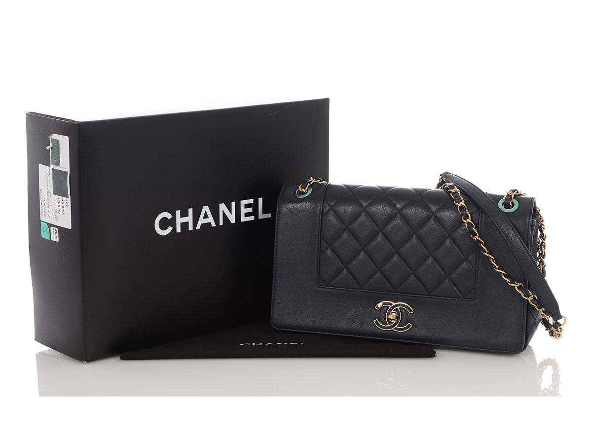 Chanel Vintage Medium Navy Part-Quilted Sheepskin Mademoiselle Flap - Image 2