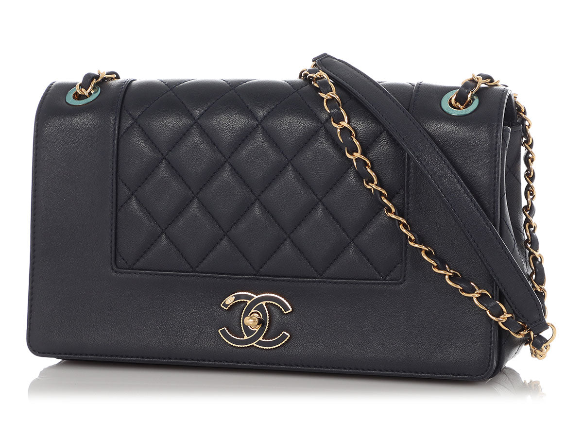 Chanel Vintage Medium Navy Part-Quilted Sheepskin Mademoiselle Flap - Image 3