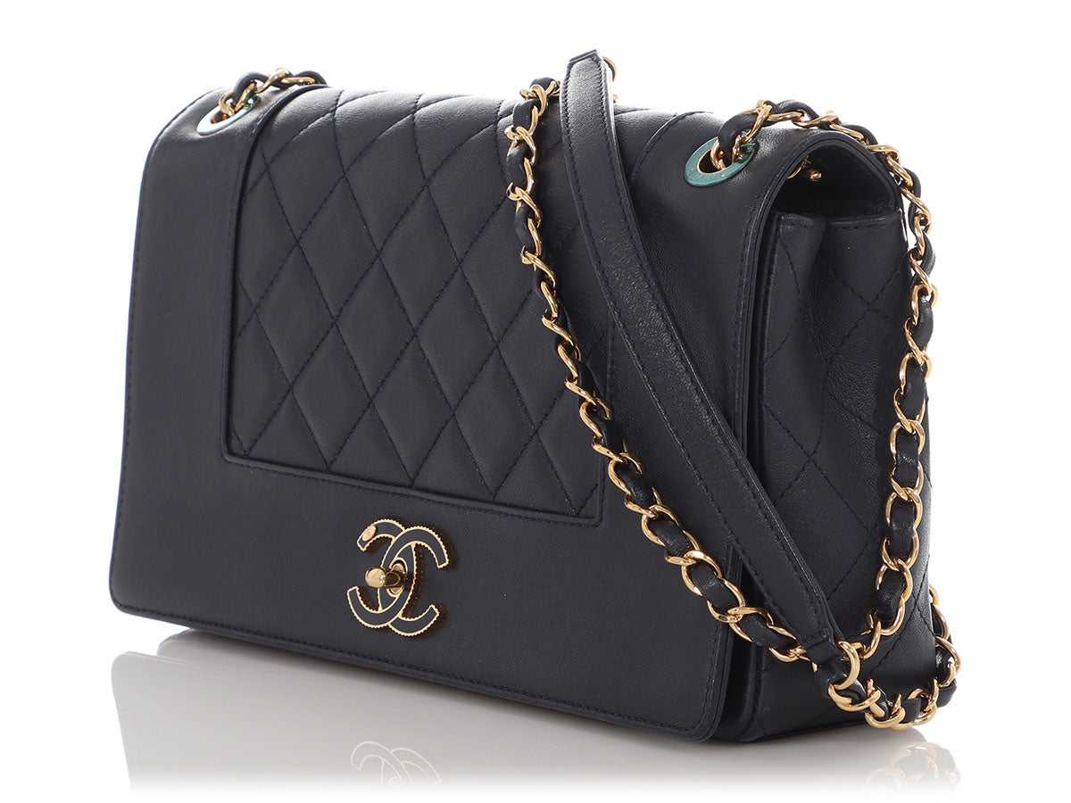 Chanel Vintage Medium Navy Part-Quilted Sheepskin Mademoiselle Flap - Image 4