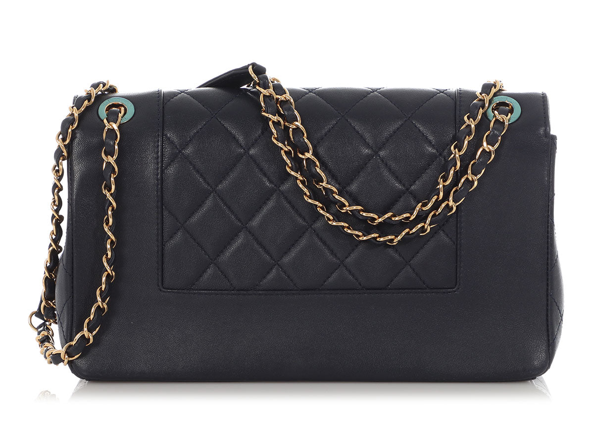 Chanel Vintage Medium Navy Part-Quilted Sheepskin Mademoiselle Flap - Image 5