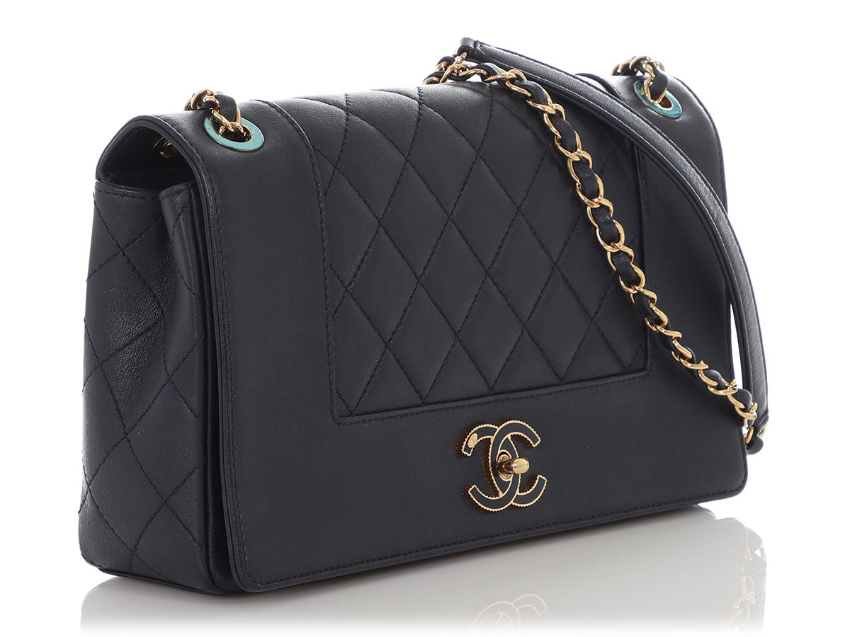 Chanel Vintage Medium Navy Part-Quilted Sheepskin Mademoiselle Flap - Image 6
