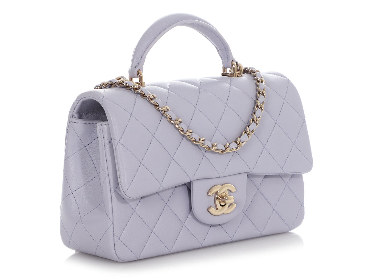 Chanel Mini Lilac Quilted Lambskin Top Handle Bag - Image 6