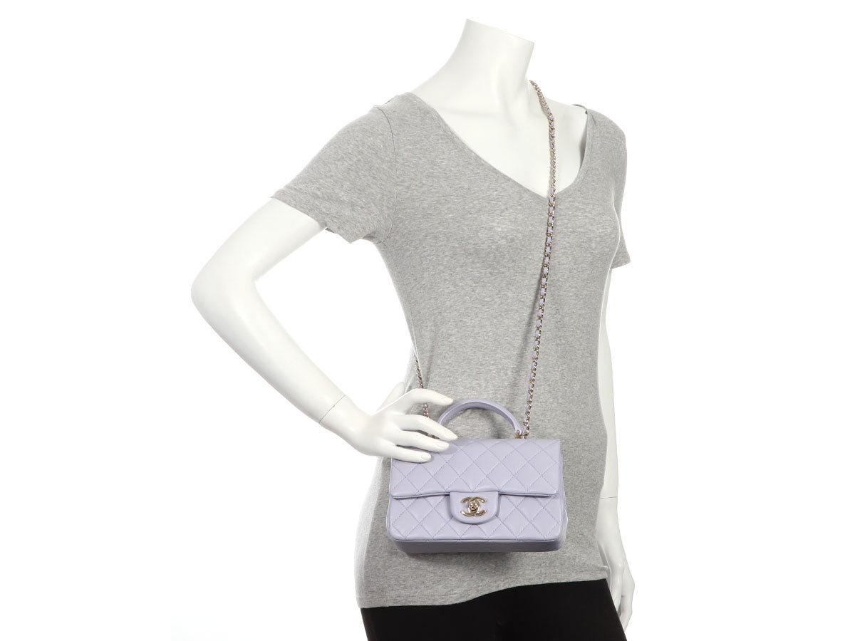 Chanel Mini Lilac Quilted Lambskin Top Handle Bag - Image 10